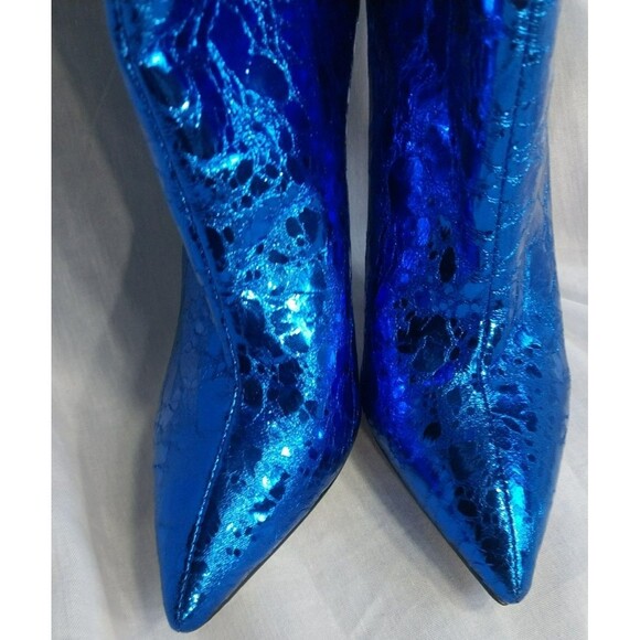 Metallic Blue Mirror Boots Over-the-knee High Heel Boots with Back Zipper 38 7.5 - Picture 6 of 10